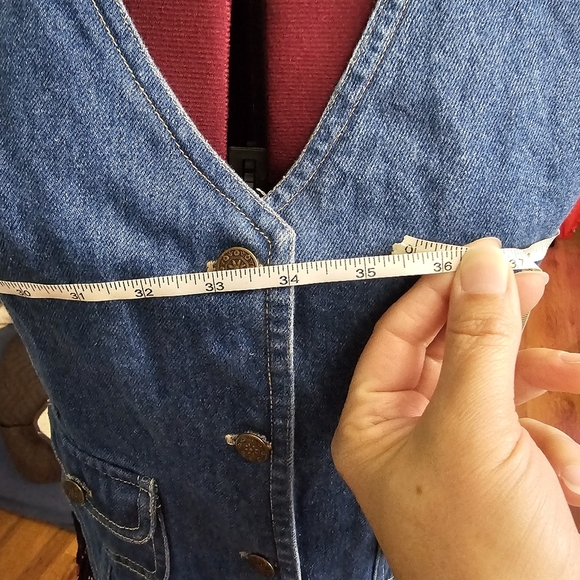 1990's Vinage Denim Vest Floral Dress - Picture 9 of 12